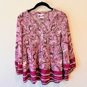 Southern Cotton Luxury Boho Flowy Purple Red Blouse Shell Buttons